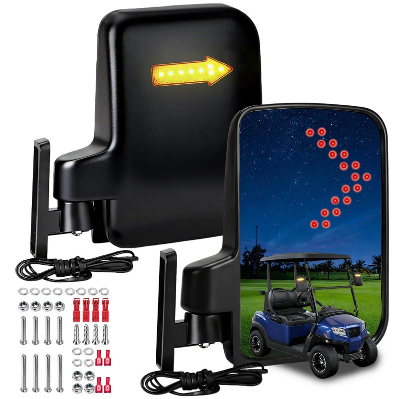 LEAPGOMAX Golf Cart Side Mirrors with Turn Signal Light Golf Cart Rear View Mirrors for Club Car EZGO Yamaha Side Mirrors Golf Cart - Image 1